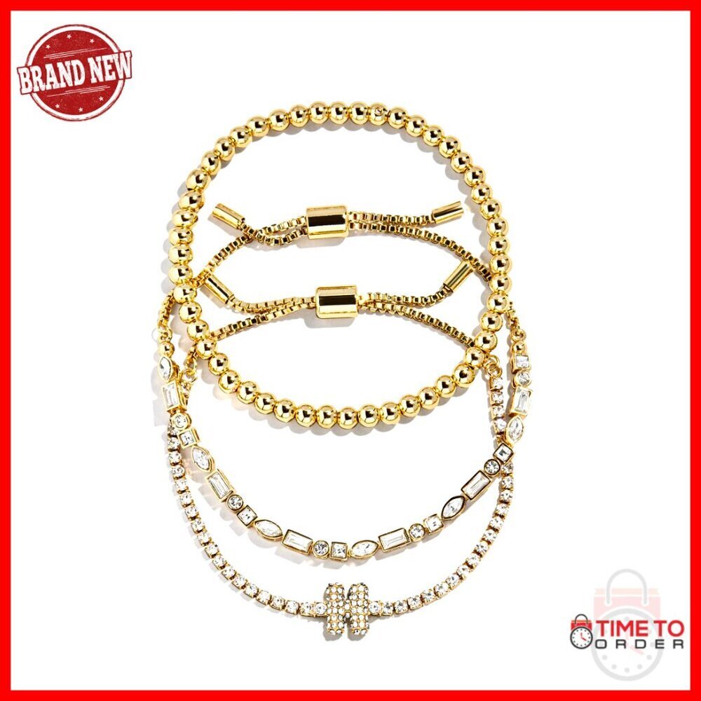 Gold-Plated Initial Beaded Bracelet Set Elegant Minimal Chic Personalized Gift